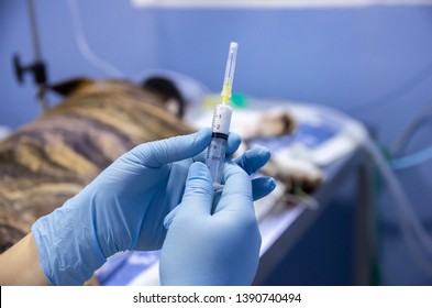 Anesthetic Drug In Syringe For Preinduction For A Dog Surgery