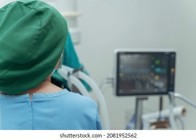 Anesthetic Nurse Are Watching Monitoring Vital Sign During Surgery