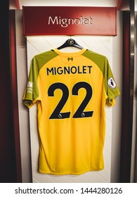 Anfield, Liverpool / England - July 7th 2018: Simon Mignolet Liverpool Football Kit In Dressing Room - 6K Image