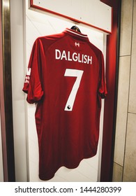 Anfield, Liverpool / England - July 7th 2018: Kenny Dalglish Liverpool Football Kit In Dressing Room - 6K Image