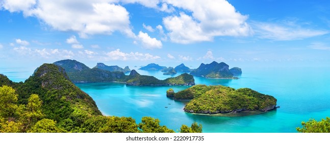 Ang Thong National Marine Park, Angthong Marine Park, Surat Thani, Thailand, Southeast Asia, beautiful tropical islands panoramic view, paradise nature landscape, seascape panorama, vacation, travel - Powered by Shutterstock