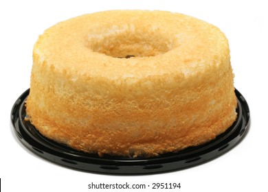 Angel Food Cake On Black Plate; White Background