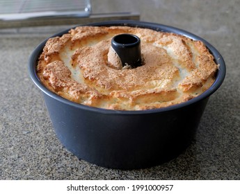 Angel Food Cake In Pan On Counter