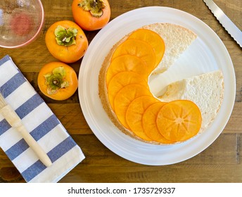 Angel Food Cake Topped With Persimmon Slices 