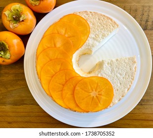 Angel Food Cake Topped With Persimmon Slices 