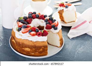 Angel Food Cake With Whipped Cream And Fresh Berries