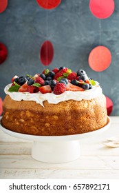 Angel Food Cake With Whipped Cream And Fresh Berries