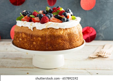 Angel Food Cake With Whipped Cream And Fresh Berries