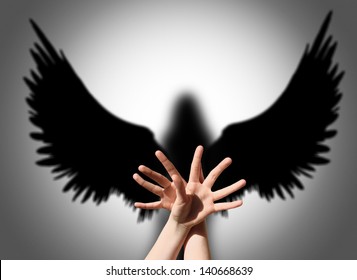 Angel, Hand Shadow Like Wings Of Darkness