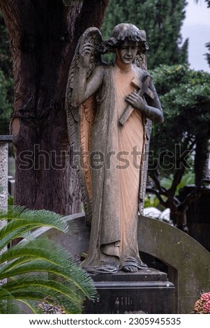 angel of the memorial tomb owned by the Ripoll Ballester family, Soller cemetery, Mallorca, Balearic Islands, Spain