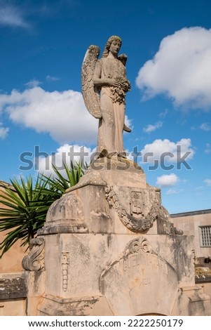 angel over Miguel Mataro funerary monument, Llucmajor cemetery, Mallorca, Balearic Islands, Spain