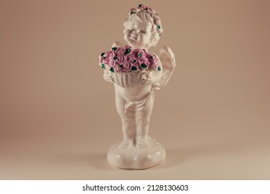 Angel Statue, Wings, Bouquet Of Flowers