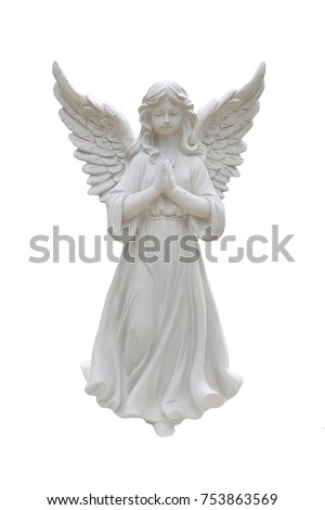 Angel statues isolated on white background.
