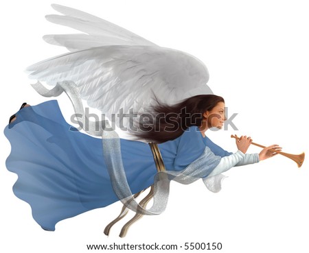Angel with trumpet on isolated on white baackground with clipping path