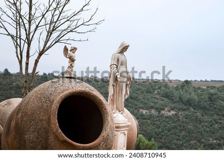 Angel and Virgin Mary stone sculpture in Alarcon, Cuenca, Spain