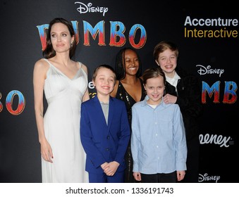 Angelina Jolie, Knox Leon, Zahara Marley, Vivienne Marcheline and Shiloh Nouvel Jolie-Pitt at the World premiere of 'Dumbo' held at the El Capitan Theatre in Hollywood, USA on March 11, 2019.
