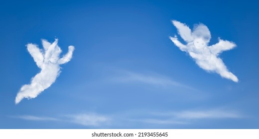 Angels flying in the sky. Cloud figures of angels