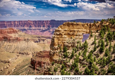 Angel's Window from the Cape Royal overlook at the north rim of the Grand Canyon in Arizona