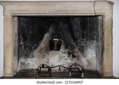 Angera, Italy - June 4, 2022: Fireplace in the Borromeo Castle (Rocca di Angera).