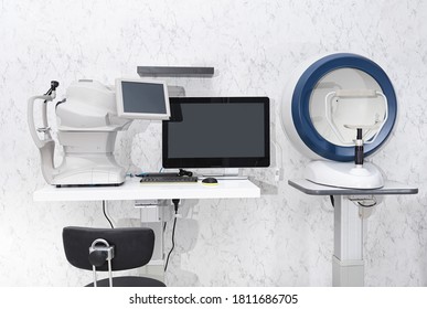 Angiography. Optical CT Scan. Ophthalmology Clinic Equipment. Diagnosis Of Vision. Tomography In Optical Coherence (OCT) Close-up.