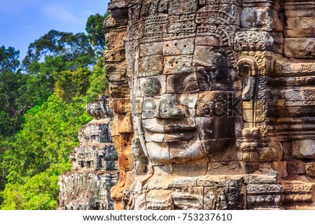 Angkor, Cambodia. Face tower at the Bayon Temple.