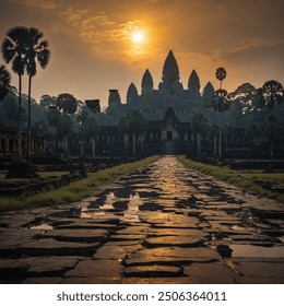 Angkor Wat, Cambodia, with its iconic spires rising from the jungle at dawn.
 - Powered by Shutterstock