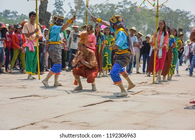 Angkor Wat, Siem Reap / Cambodia - April 2016: Khmer Traditional Dance in front of Angkor Wat during Khmer New Year