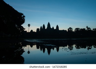 Angkor Wat Susrise Which Is The Most Most Beautiful Landscape Of The World. Angkor Wat Sunrise Twice Times Happen With 