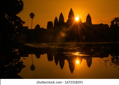 Angkor Wat Susrise Which Is The Most Most Beautiful Landscape Of The World. Angkor Wat Sunrise Twice Times Happen With 