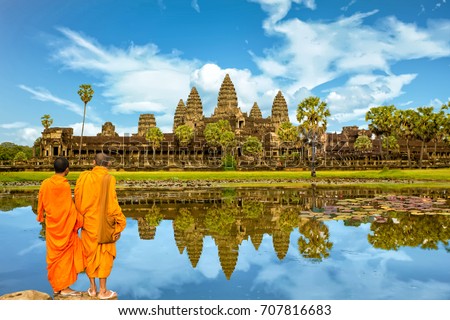 Angkor Wat is a temple complex in Cambodia and the largest religious monument in the world. Siem Reap, Cambodia. Artistic picture. Beauty world.