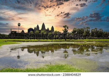 Angkor Wat Temple Complex during Sunset - UNESCO World Heritage 12th century masterpiece of Khmer Architecture built by Suryavarman II at Siem Reap, Cambodia, Asia