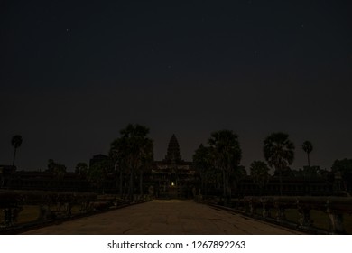 Angkor Wat Temple Front View At Night