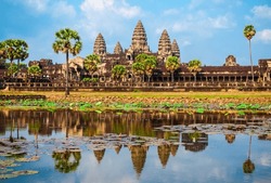 Angkor Wat Temple In Siem Reap In Cambodia. Angkor Wat Is The Largest Religious Monument In The World.