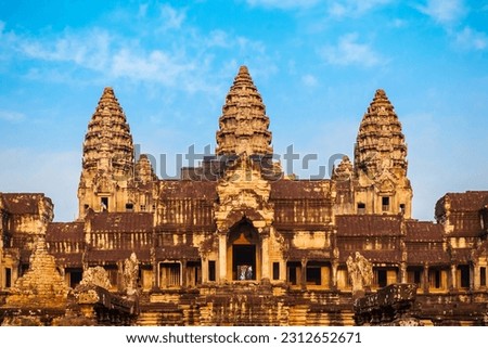 Angkor Wat temple in Siem Reap in Cambodia. Angkor Wat is the largest religious monument in the world.