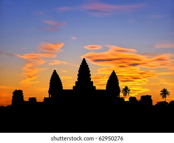 Angkor Wat Temple Silhouette At Sunset