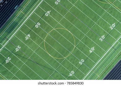 Angle Aerial View Of A High School Football Field In Palatine, IL. USA