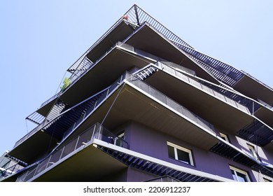 angle modern facade building with balcony design terrace lookup to building corner