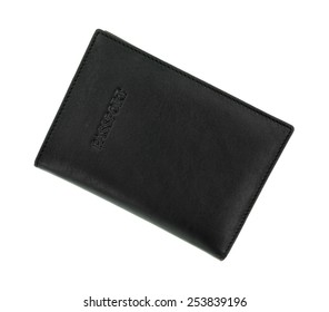 An Angle View Of A Black Leather Passport Holder.