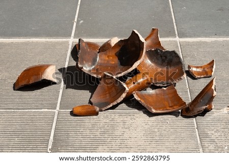 angle view broken clay pot on the floor