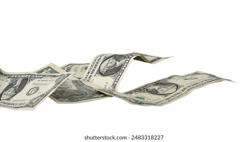 Angle view of crumpled scatterred US dollars paper money cash isolated cutout on white background - Powered by Shutterstock