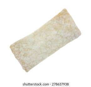 An Angle View Of A Frozen Breakfast Burrito On A White Background.