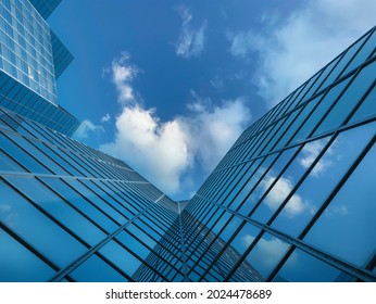 Angle view of modern building with a clear blue sky in background