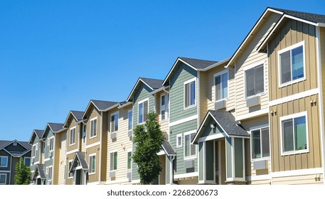Angle view of multi colored apartments
