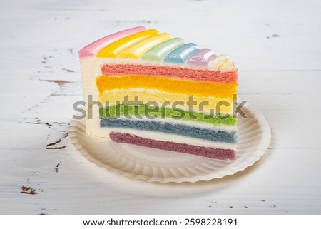 angle view rainbow colors cake at horizontal composition