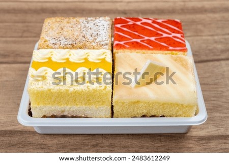 angle view various of cakes at horizontal composition
