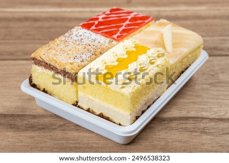 angle view various of cakes at horizontal composition