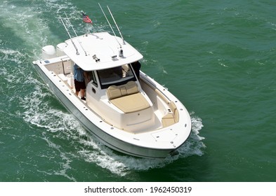 Angled Overhead View Of A High-end Open Motor Boat.