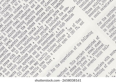Angled text on an aged, typewritten page. The text is typed with an old typewriter from the sixties, displaying a slightly uneven alignment and dark ink, indicating wear. 