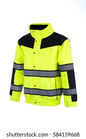 Angled view of a high-visibility rain jacket