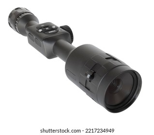 Angled View Of An Infrared Night Vision Rifle Scope Isolated On White